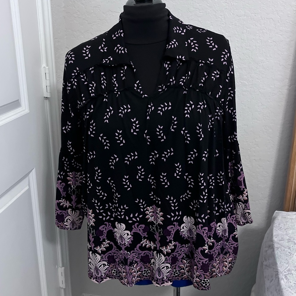Style & Co. Black and Purple Floral Blouse